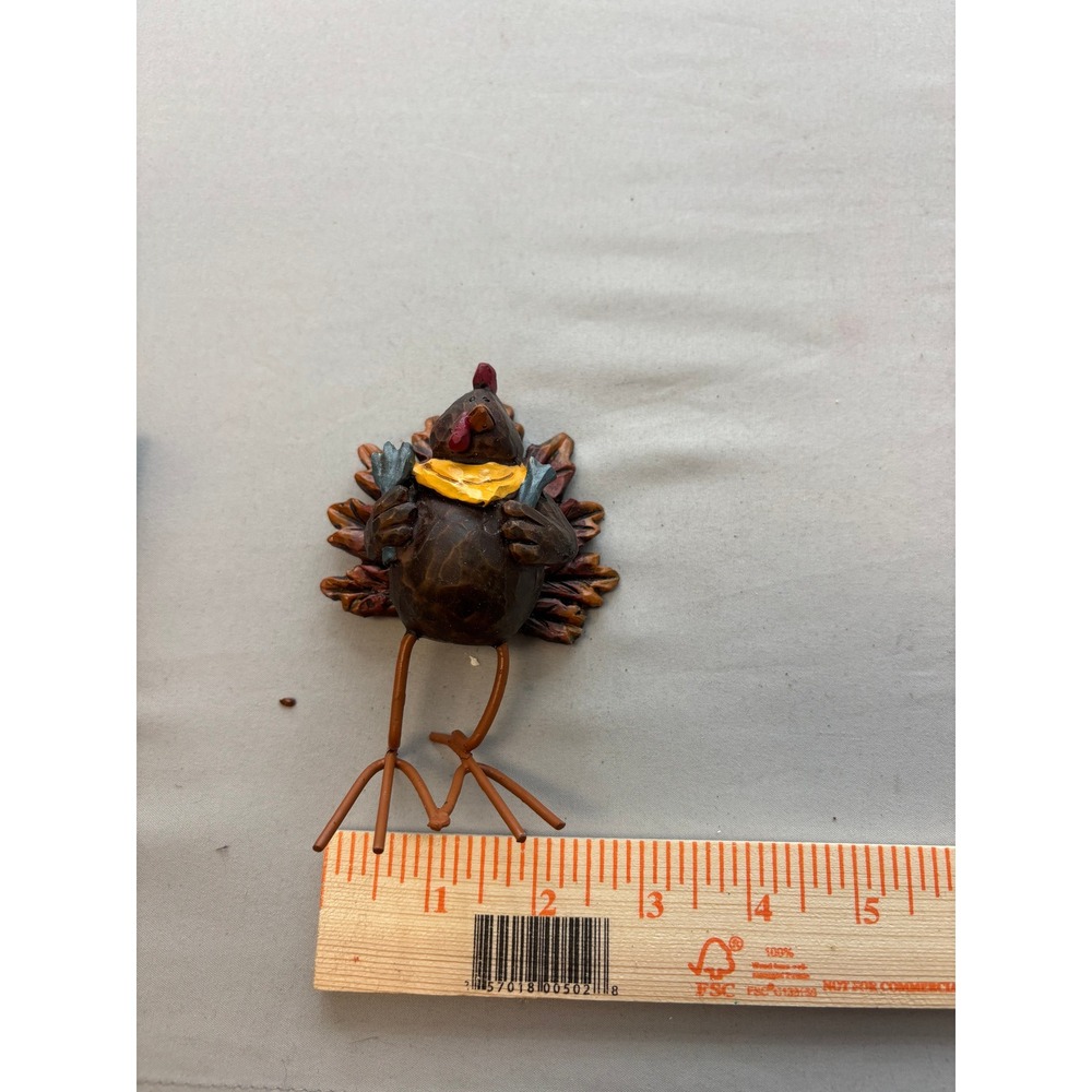Rustic Thanksgiving Turkey Figurine Harvest Autumn Decor Wire Legs 3.5 Inch